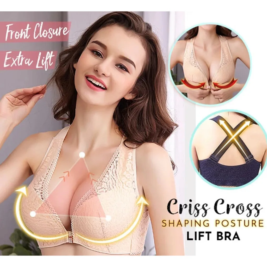 

Women's Front Closure Bra Large Size Extra-Elastic Large Plus Size Criss Cross Shaping Posture Lift Bra soutien gorge femme