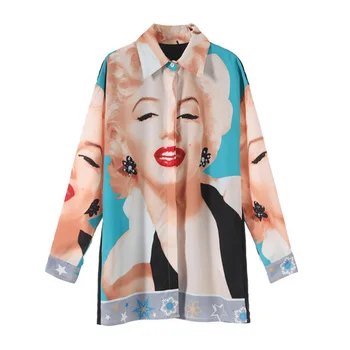 

Fashion Person Print White Long Shirt Women 2019 Turn-down Collar Long Sleeve Blouse Shirt Elegant Lady Chiffon Blouses Tops