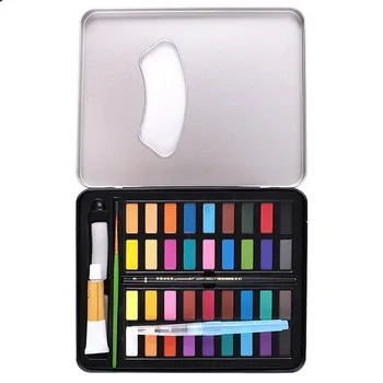 

12/18/24/36 Colors Watercolor Paint Set Box Solid Watercolor Pigment Set with Fountain Pen Portable Metal Box Art Supplies