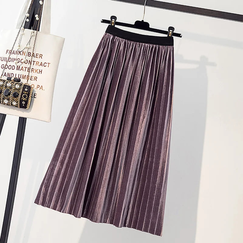 Женская Вельветовая однотонная плиссированная юбка с завышенной талией Осень Зима Плюс Размер Повседневная винтажная тонкая длинная юбка миди