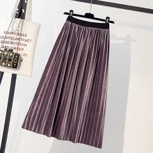 Женская Вельветовая однотонная плиссированная юбка с завышенной талией Осень Зима Плюс Размер Повседневная винтажная тонкая длинная юбка миди
