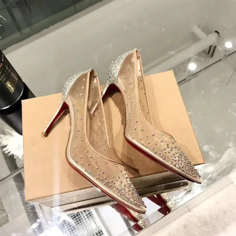 20 Женская Роскошная обувь летние классические женские модные тонкие туфли дизайнерские туфли с острым носком на высоком каблуке с красной подошвой