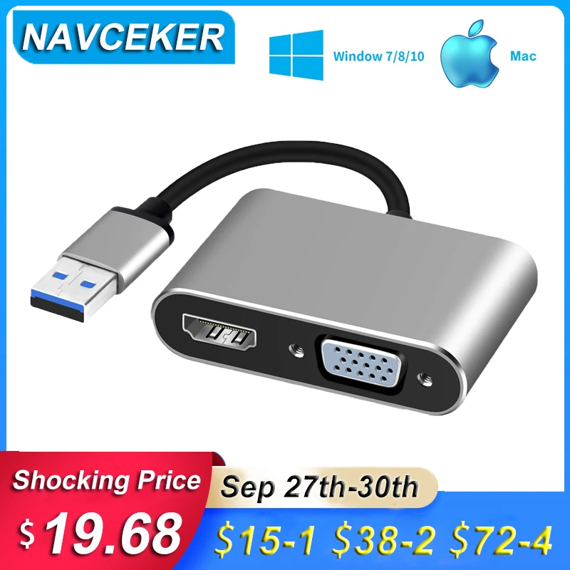 2020 USB 3.0 to HDMI VGA Adapter Mac OS USB to VGA HDMI Adaptor 1080P