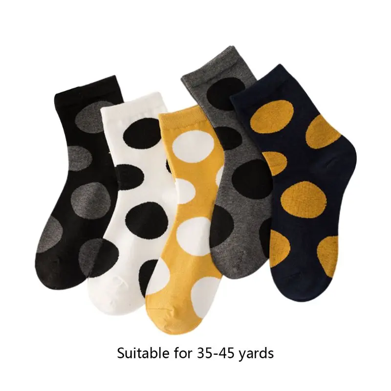 5 пар, новинка, женские хлопковые носки, смешной узор в крупный горошек, Харадзюку, чулочно-носочные изделия