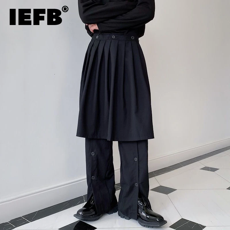 IEFB Menswear Fashion Chic Two Piece Set Detachable Skirt Trousers Men's New Loose Mid Waist Suit Pants Male Tide Autumn 2022