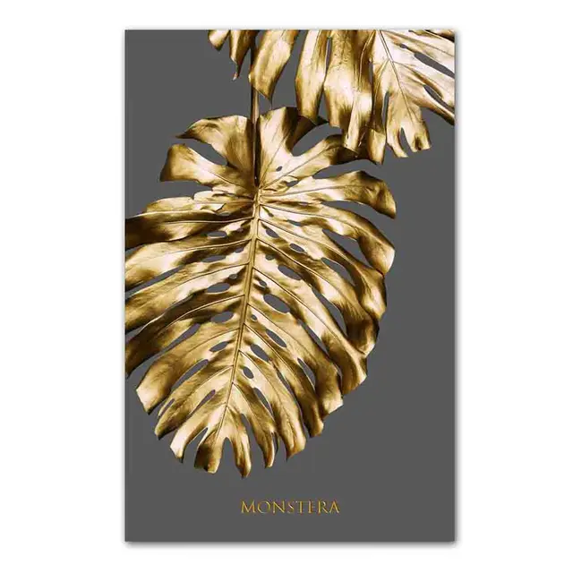 Nordic fashion art plant canvas painting golden leaf feather poster office wall painting living room home decoration mural ZW375