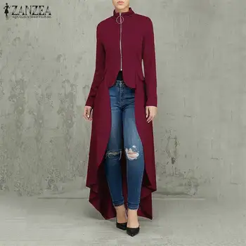 

ZANZEA Plus Size Women Long Coats 2020 Fashion Solid Thick Jackets Asymmetric High Low Chaqueta Mujer Outwear Zipper Up Overcoat