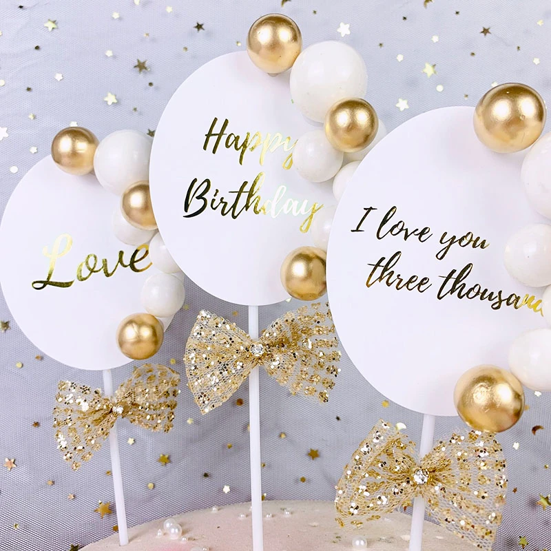 1pc Happy Birthday Love Cake Topper Gold Circle Balls Cupcake Topper Birthday Party Baby Shower Decor Wedding Cake Decoration Cake Decorating Supplies Aliexpress