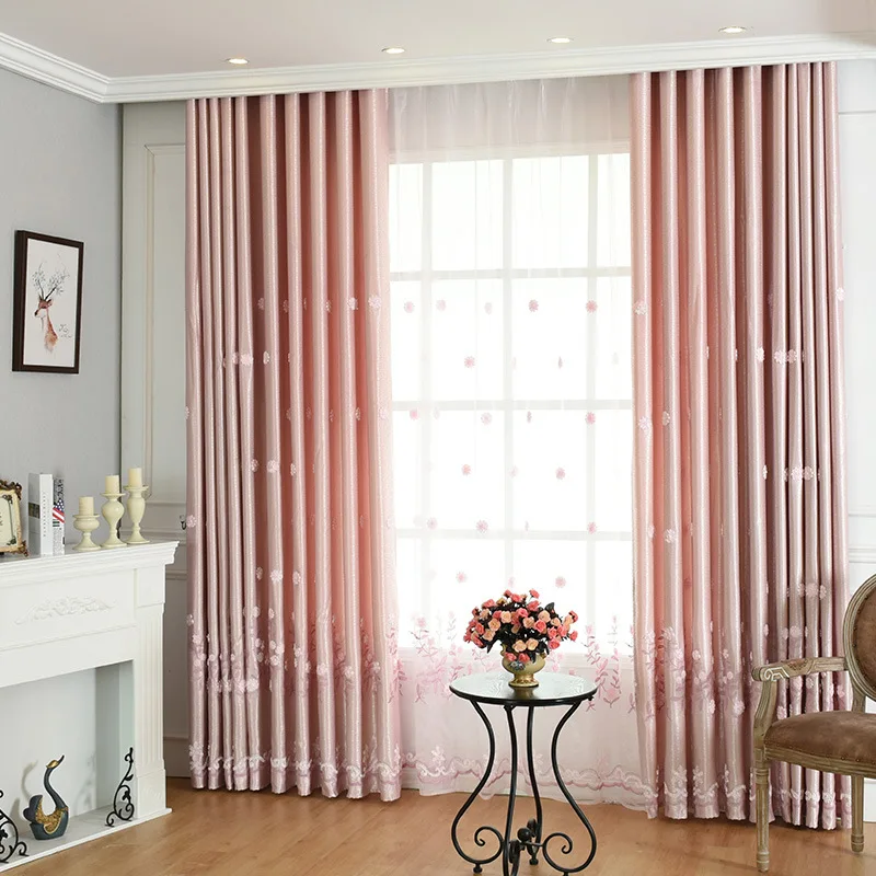 

Pink Jacquard Tape with Embroidery Curtains for Living Dining Room Bedroom.