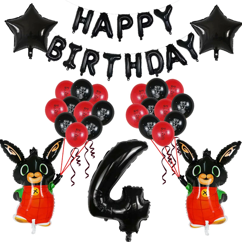 26 шт., фольгированные шары Bing Bunny, 30 дюймов, красные, черные, с цифрами, мультяшный кролик, животные, украшения для дня рождения, Детские гелиевые игрушки