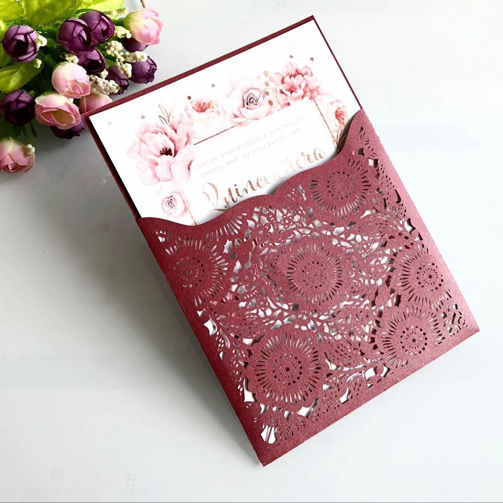  10 set 18*12.5CM invitations For wedding business party HollowFlower greeting customized supply Cov - 4000287685657