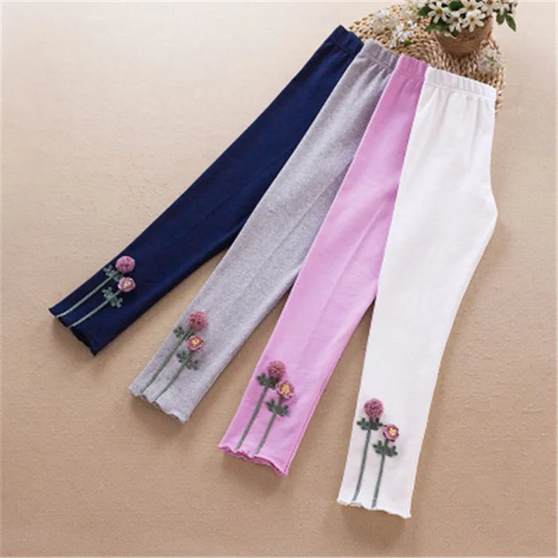 Spring Autumn School Girls Leggings Children Trousers Pants For Kids Elastic Cotton Flower Legging Girl Pants 3-11 Years