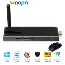 Intel Celeron J4105 Fanless Mini PC Windows 10 Pro MeLE PC Stick Mini Computer 4GB 64GB HDMI 4K 2.4/5GHz WiFi Gigabit LAN