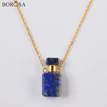 

Gold Natural Stone Perfume Bottle Necklaces Diffuser Rectangle Amethysts Lapis Crystal Perfume Bottle Diffuser Necklace WX1753