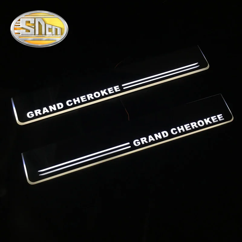 For Jeep Grand Cherokee Acrylic Moving LED Welcome Pedal Scuff Plate Pedal Door Sill Pathway Light