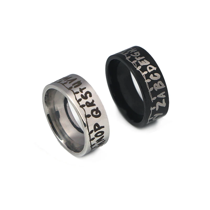 

K386 2019 TV Stranger Things Rings for Men Stainless Steel Ring Black Silver Male Finger Rings Jewelry Accessories Gifts For Men