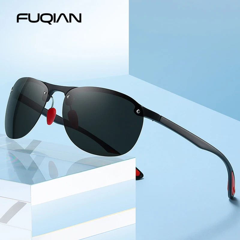 FUQIAN 2020 Rimless Polarized Sunglasses Men Fashion TR90 Male Sun Glasses Night Vision Yellow Eyeglasses Sport Shades Goggle | Аксессуары