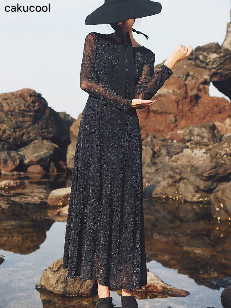 

Cakucool BBright flash cross micro open back design sexy dress female retro temperament long skirt summer