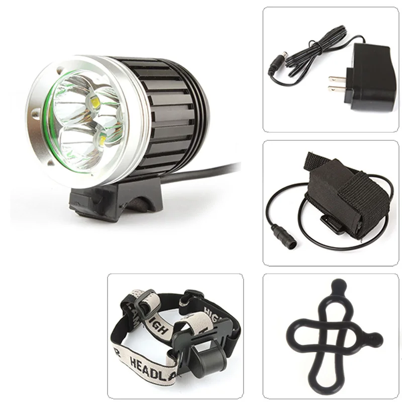 

3x XM-L T6 LED 1800Lm LED Headlamp & Bicycle Light White Light Color Glass Lens with 4400mAh Battery Pack US Plug Only