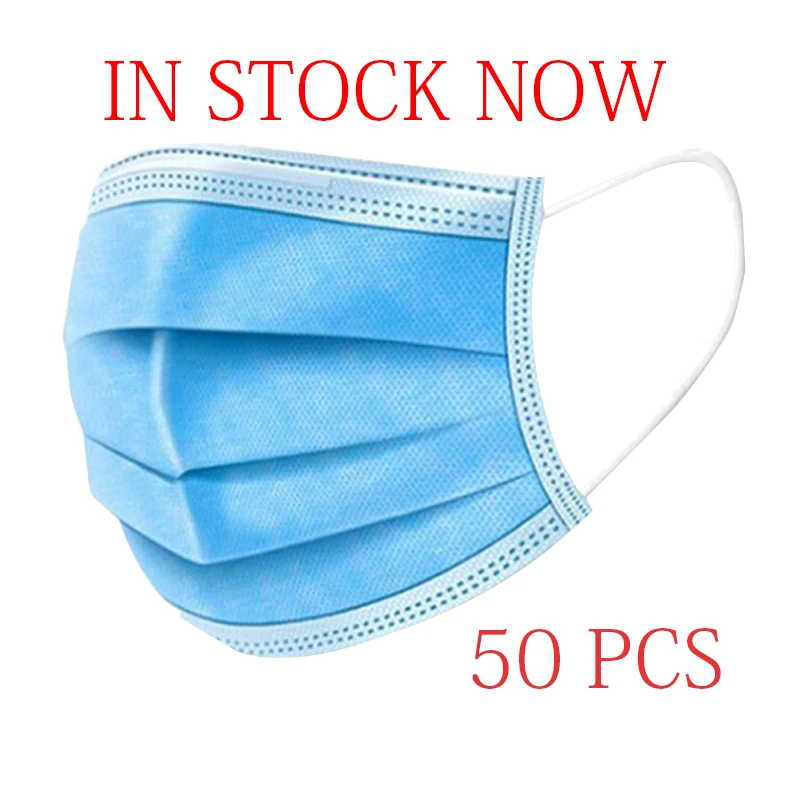 

50Pcs/Lot Disposable Masks 3-layer Non-Woven Masks Anti Virus Dust Mouth Face Mask Protection Soft Protective Mas