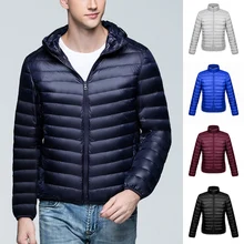 Куртки, короткий теплый пуховик с капюшоном, осенняя мода, ультра-светильник, зимняя тонкая верхняя одежда со стоячим воротником, молодежное повседневное пальто для мужчин