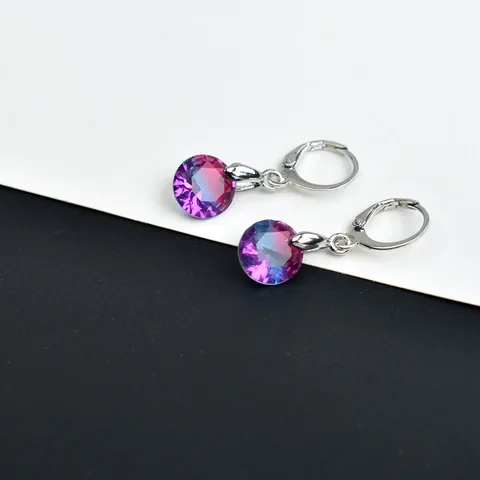 Colorful Geometric Round Crystal Drop Earrings For Women Wedding Party Gift Blue Jewelry Pendientes Mujer