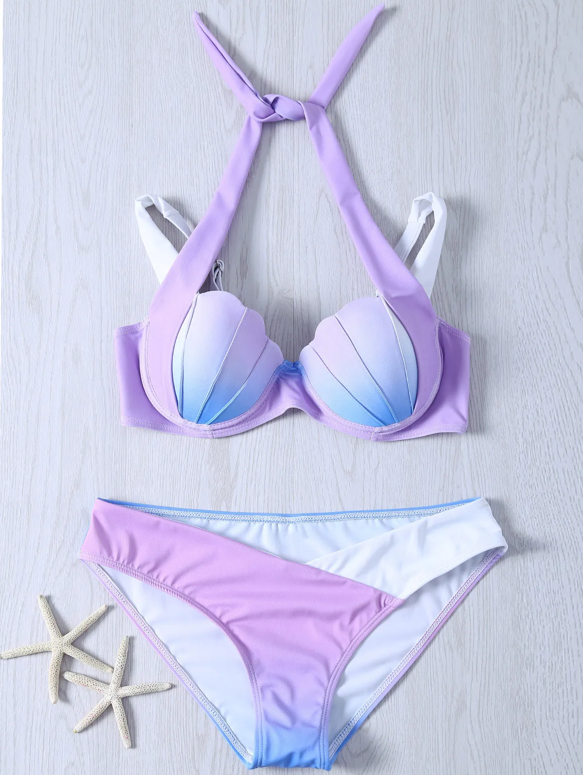 

2019 New Style Europe And America Mermaid Bikini Gradient Color Shell Steel Ring Bikini WOMEN'S Swimsuit