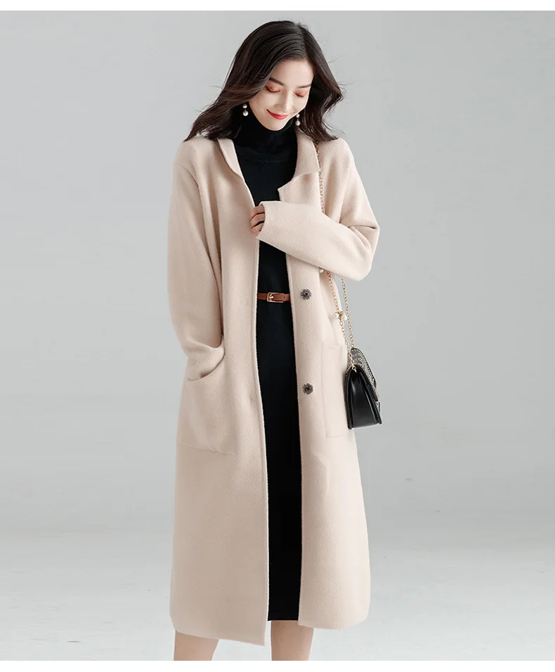 Office Lady Loose Womens Long Coats Outwear Winter Single Breasted Wool Blend Coat And Jacket Turn-down Collar Ladies Coats white bubble coat