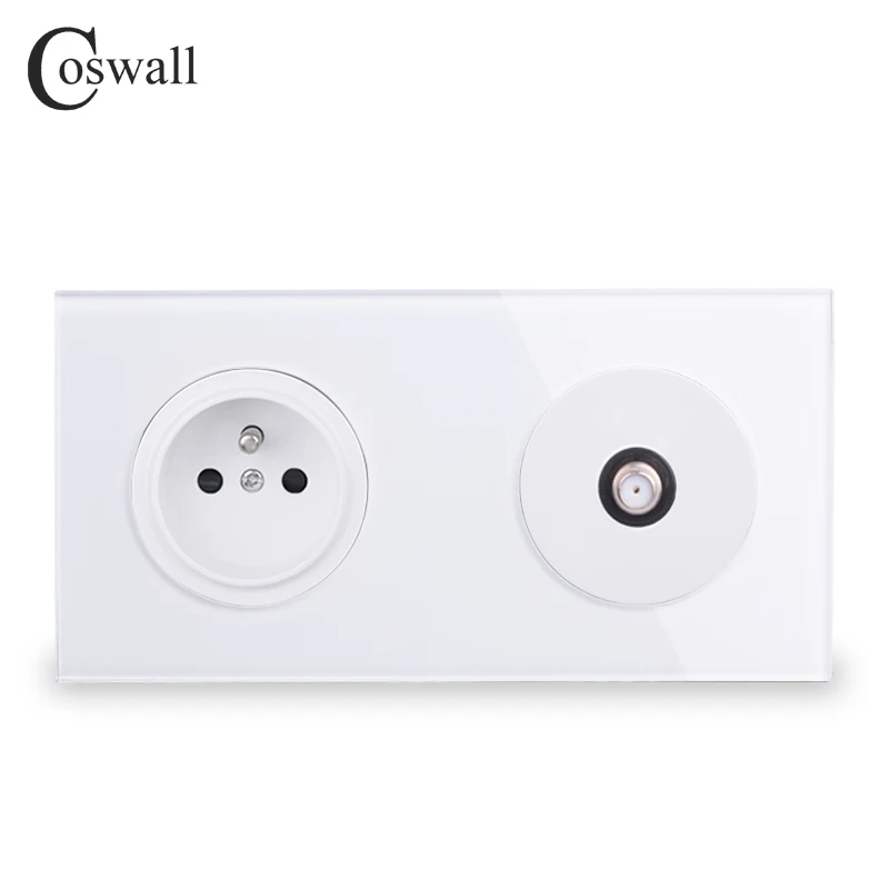 Coswall Кристалл закаленное чистое стекло панель французский стандарт розетки+ 1 группа разъем для спутникового ТВ 172*86 мм R11 серии