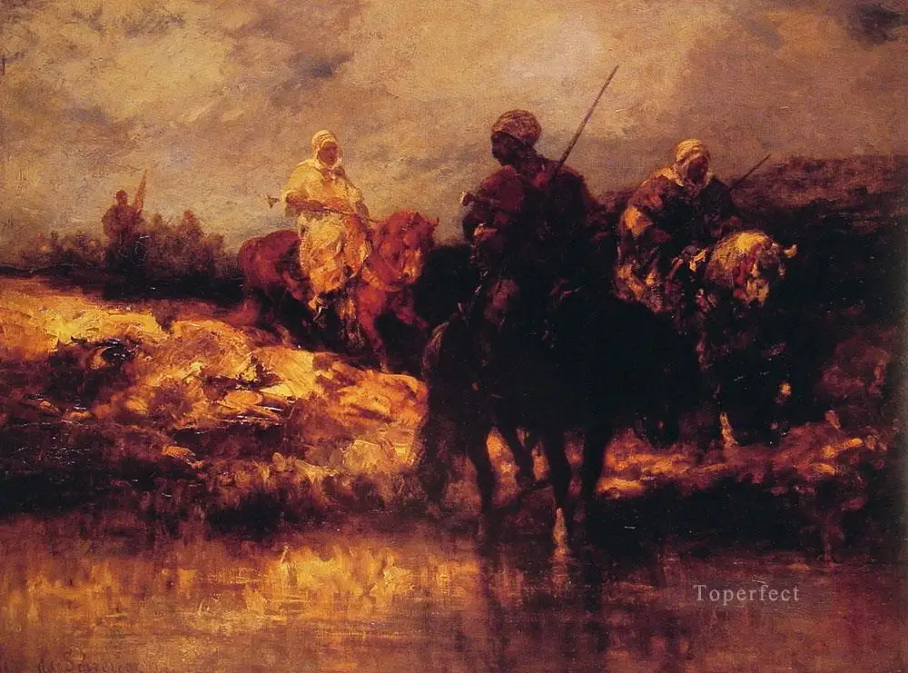 

8 Hand Painted Art Paintings by College Teachers - Arabs on Horseback by Adolf Schreyer - Oil Painting on Canvas