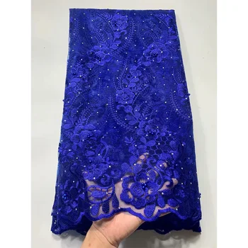 

Nigerian Lace Fabric Royal Blue High Quality Lace Lace Fabric Wedding African With Beads Nigerian French Lace Fabric 5yards