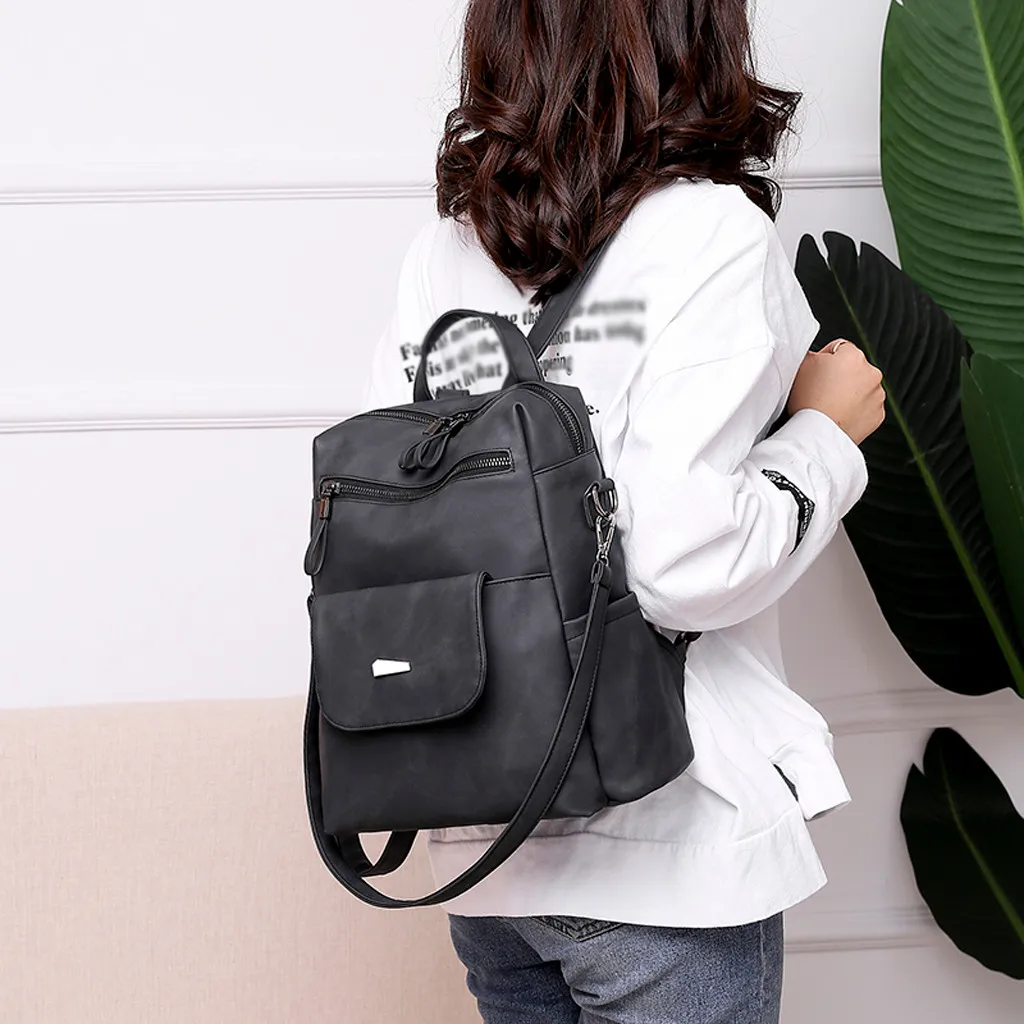 Рюкзак женский сумки на плечо открытый простой кожаный рюкзак на молнии сплошной цвет рюкзак для путешествий школьный рюкзак молодежный рюкзак