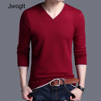 

Spring Autumn V-Neck Sweater Men Slim Fit Sweaters Pullover Men Knitwear Black White Gray Wine Red Pull Homme