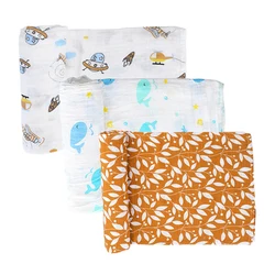 Super Soft Baby Blanket Muslin Cotton Swaddle Wrap Double Layer Receiving Cloth Cute Cartoon Towels for Newborns from 0 Bedding