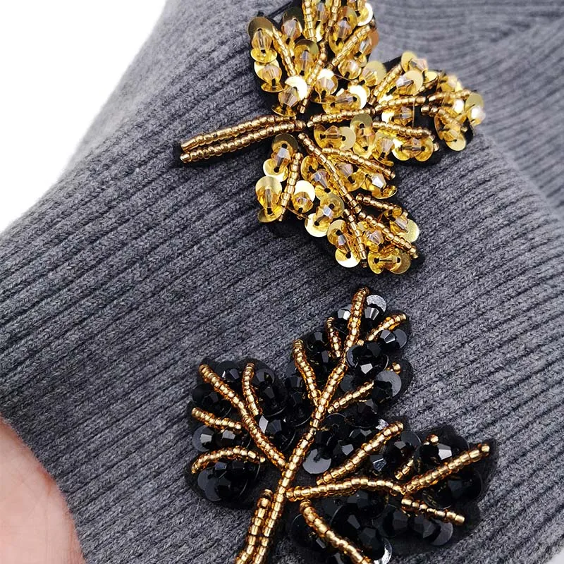 Billige GZHilovingL Frühling Frauen Baum Perlen Strass Stricken Slouch Hüte Caps Weibliche Weiche Baumwolle Wolle Baggy Dünne Rippen Beanies Hüte