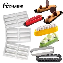 SHENHONG-Juego de utensilios para repostería, moldes de silicona para Tartas, molde Eclair, molde de tira larga, hojaldre, postre, herramientas para hornear, anillo de pastel de acero inoxidable