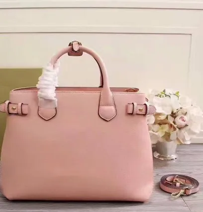Модная классическая женская сумка 34 см из коровьей кожи - Цвет: Розовый