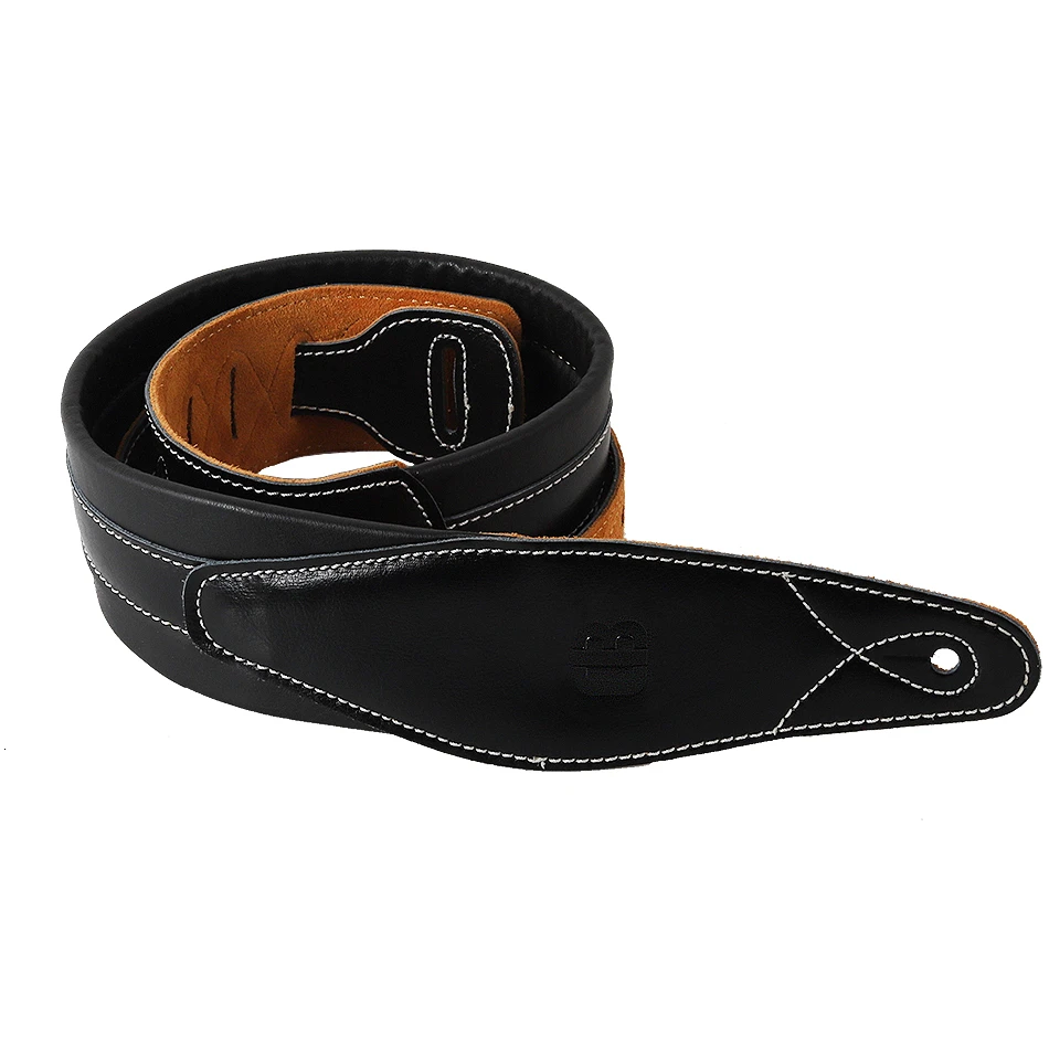 Price CB Logo Leather Padded Black Guitar Strap for Electric Acoustic Guitar Bass Adjustable Belt
