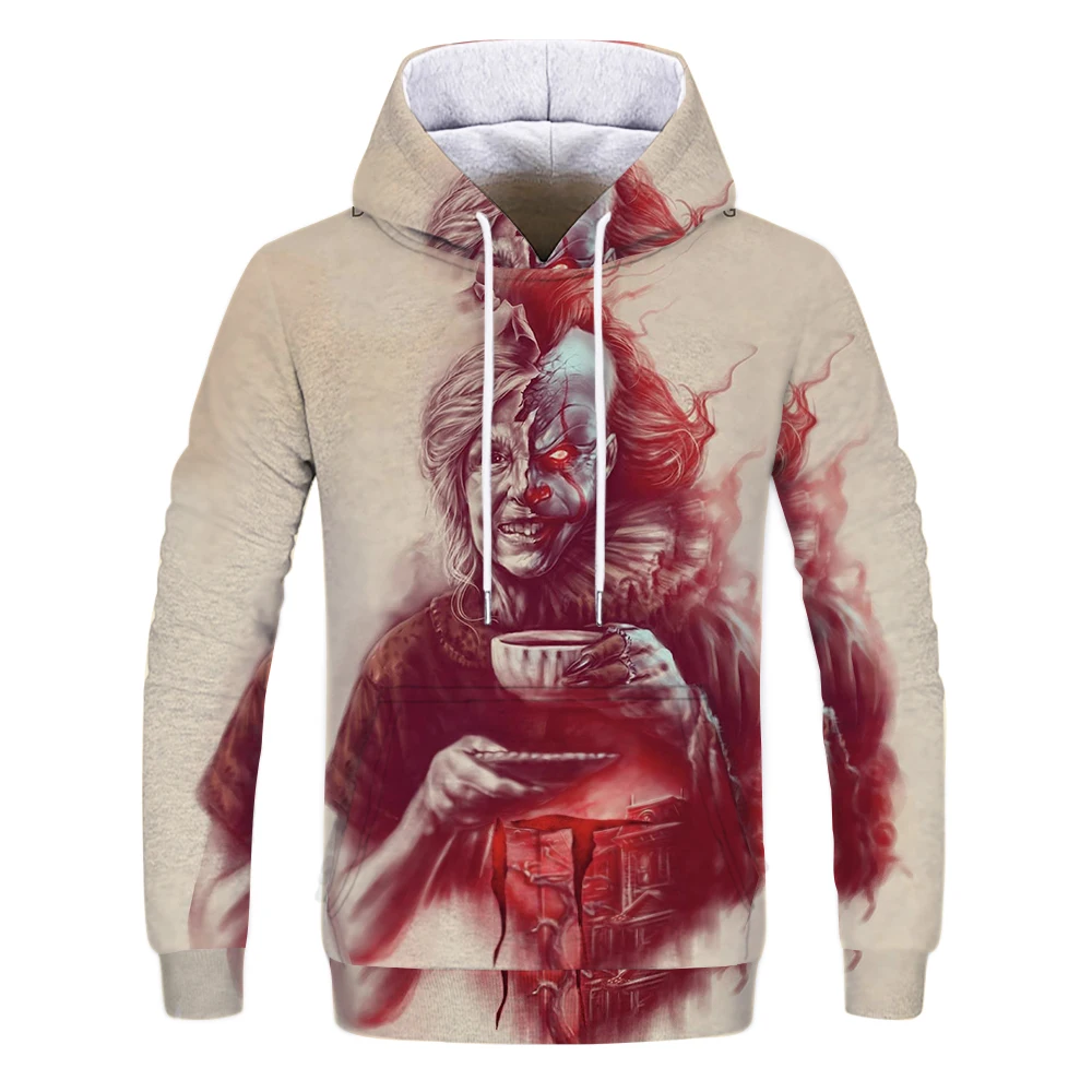 W-1141 Horror Movie It:Chapter Two Stephen King Clown PennyWise 3D Hoodie Cosplay Costume Sweatshirt men casual Cartoon Clown it hoodie - Цвет: W-1141