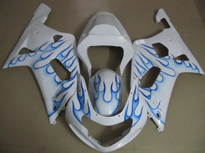 Custom Fairing kit for GSXR600 750 01 02 03 GSXR 600 GSXR750 2001 2002 2003 ABS Blue flames white Fairings set+Gifts SC13 | Автомобили и
