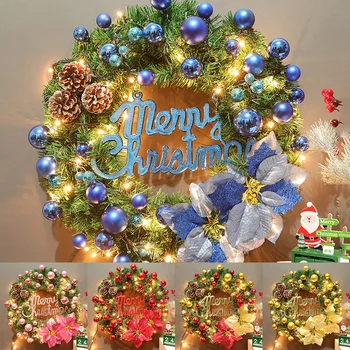 

40cm Lighted Christmas Wreath With Flower Pine Cones And Decorative Ball Front Door PAK55