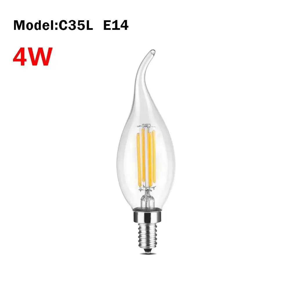 4W C35L E14 Base E27E14 220V ST64 G80 G95 G125 A60 C35 светодиодный светильник Эдисона с нитью накаливания, сменные винтажные лампы накаливания, атмосферные ампульные лампы - Цвет: 4W C35L E14 Base