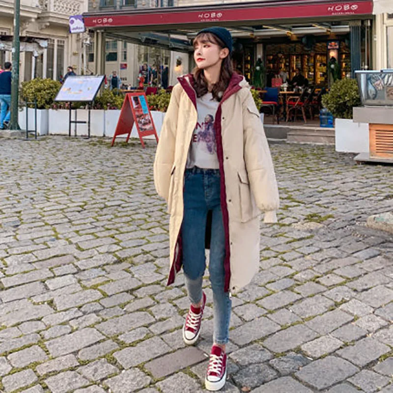 

New Down Cotton Jacket Winter 2020 Loose Women Parka Hooded Thick warm femme Plus size Long Cotton coat Casual Oversize Overcoat