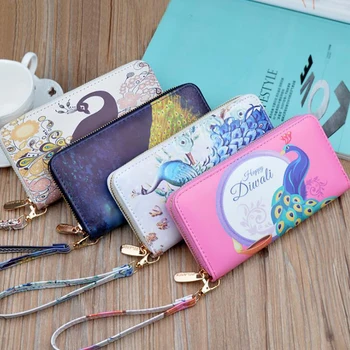 

Peacock Print Ladies Wallet Women Leather Wallet Long Wristlet Bags Cluth Bag Card Holders Money Purses Fashion Women Wallets