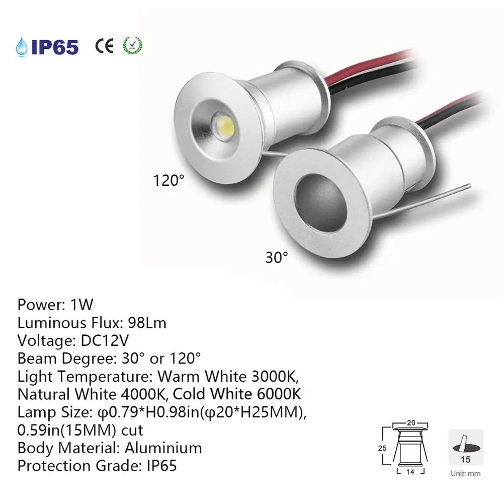 Мини светодиодный светильник 1 Вт IP65 водонепроницаемый шкаф Точечный светильник+ IP67 источник питания дисплей потолочный встраиваемый светильник ing с Драйвером