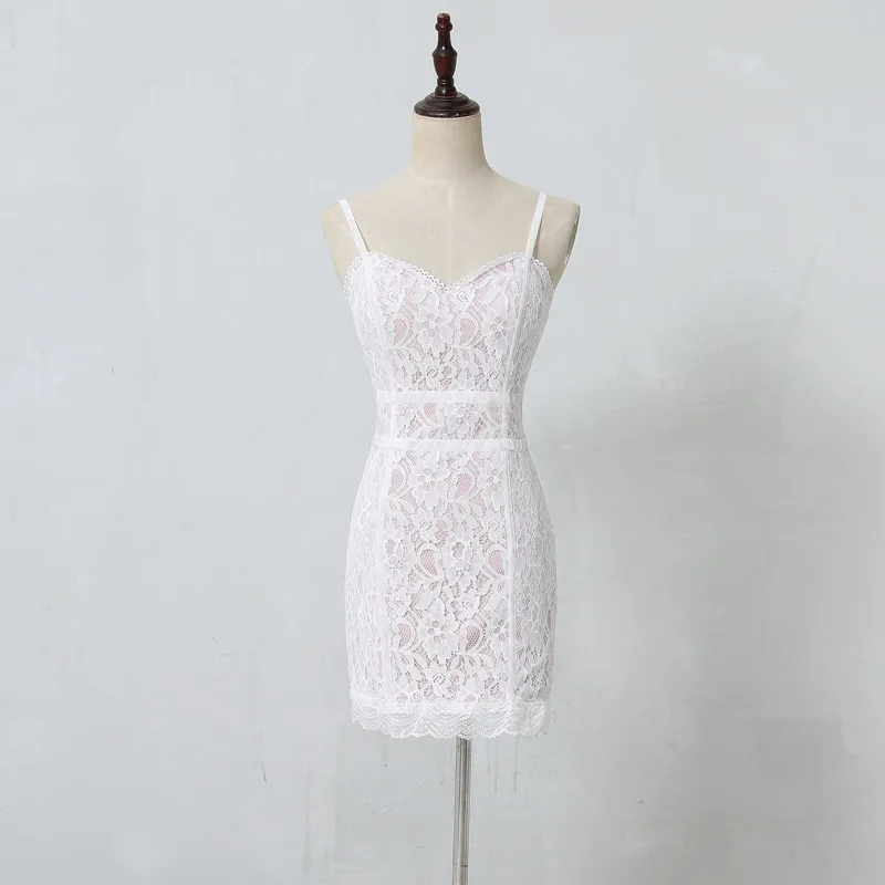 

Holievery Lace Cocktail Dresses with spaghetti straps 2020 Ivory Black Short Party Dress with Appliques