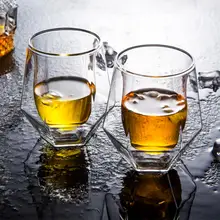 2 шт./упак. 200 мл виски Стекло коктейль чашка с двойными стенками шестиугольник дизайн коктейльное Стекло с подарочной коробкой для фестиваля вечерние 30E