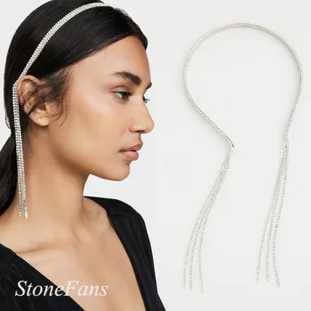 

Stonefans Bridal Rhinestone Tassel Headband Crown Chain for Women Boho Bling Crystal Hair Chain Headpiece Wedding Jewelry