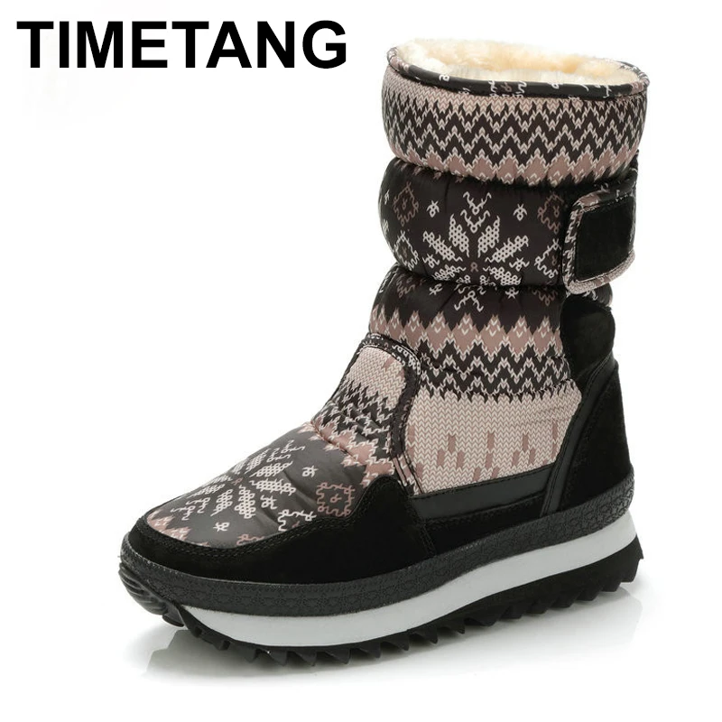 

TIMETANGBuffoon Women boots gray color snow boot winter warm plush fur big full size leather binding suede cow Free shoes best