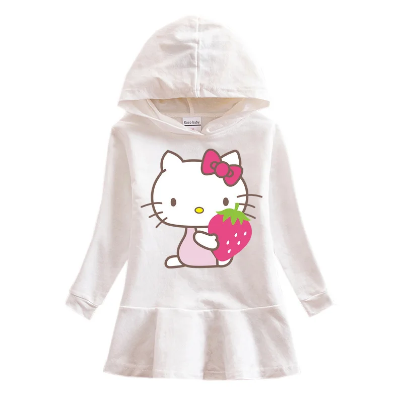 thumbnail image 1 of Hello Kitty nuevo otoño niños algodón Casual Sudadera con capucha vestido lindo estampado de dibujos animados Simple hoja de loto dulce vestido de niña, 1 of 5